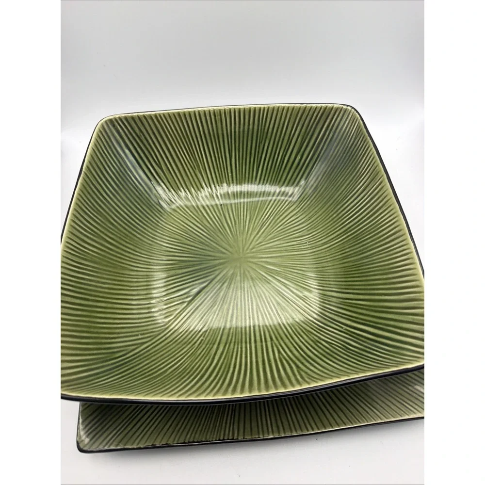 Joseph Abboud Ventana Green 2 Pc Square Serving Bowl & Platter Set Ribbed